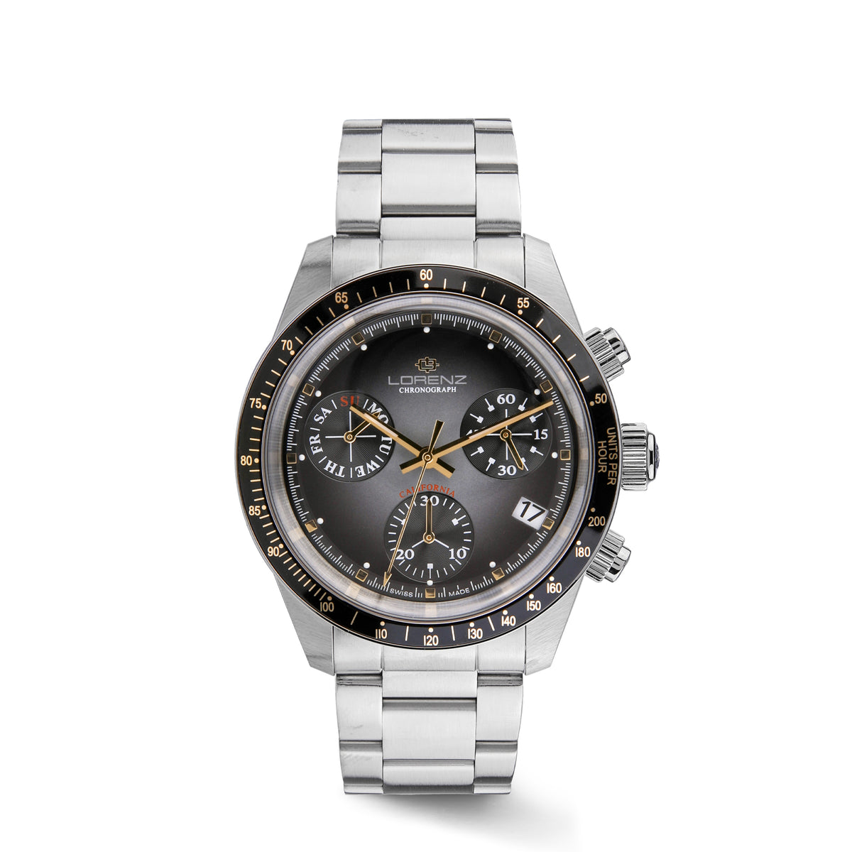Montre Chronographe Homme MARGI Swiss Made Quartz - Boîtier 46 Mm Or 18K/ Acier, Cadran Ivoire/bleu, Neuf Avec étiquettes