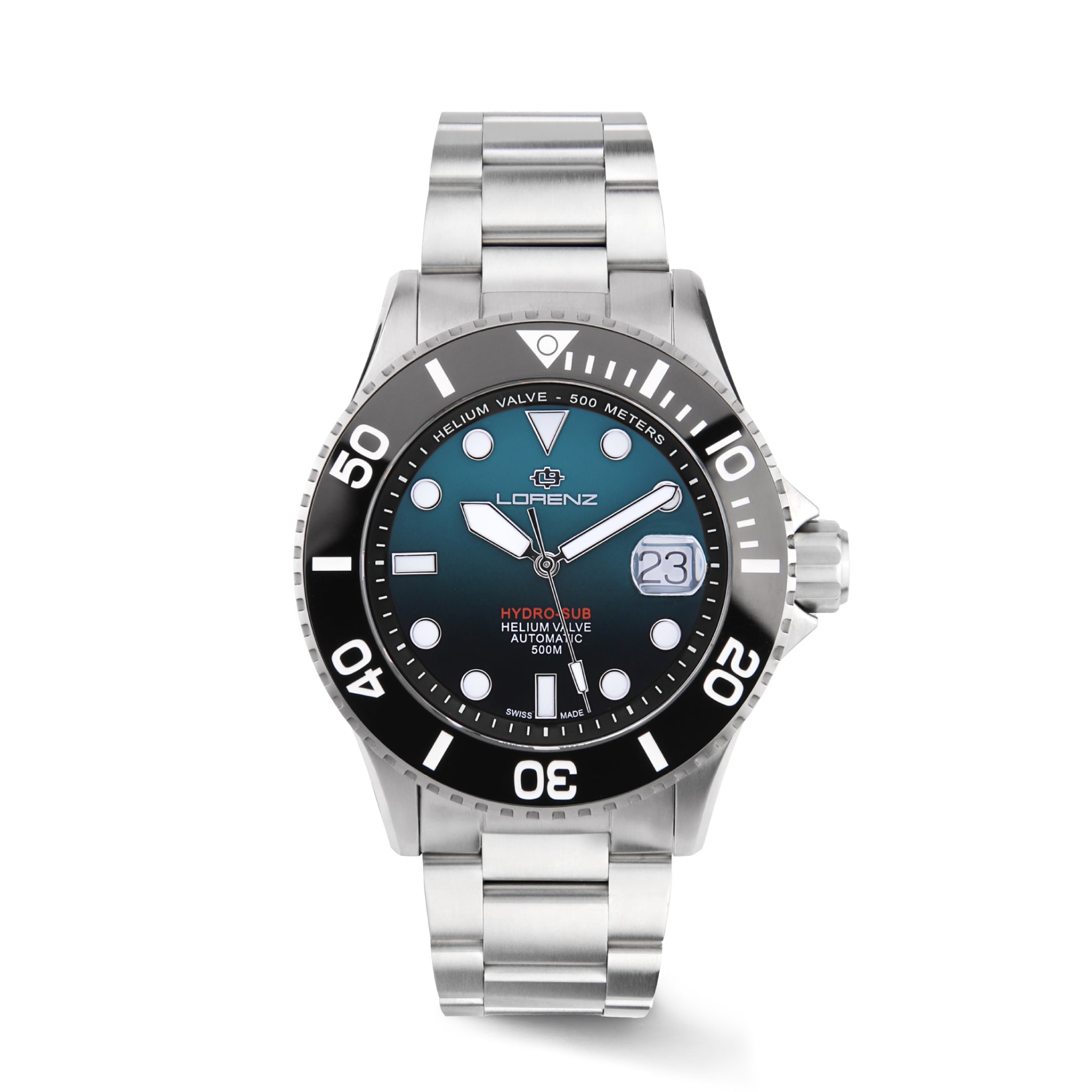Lorenz Hydro-Sub 090011DD Orologio da uomo automatico svizzero con cinturino in acciaio inossidabile e 500 metri subacqueo professionale, cofanetto con cinturino in gomma omaggio Lorenz Hydro-Sub 090011DD Orologio da uomo automatico svizzero con cinturino in acciaio inossidabile e 500 metri subacqueo professionale, cofanetto con cinturino in gomma omaggio